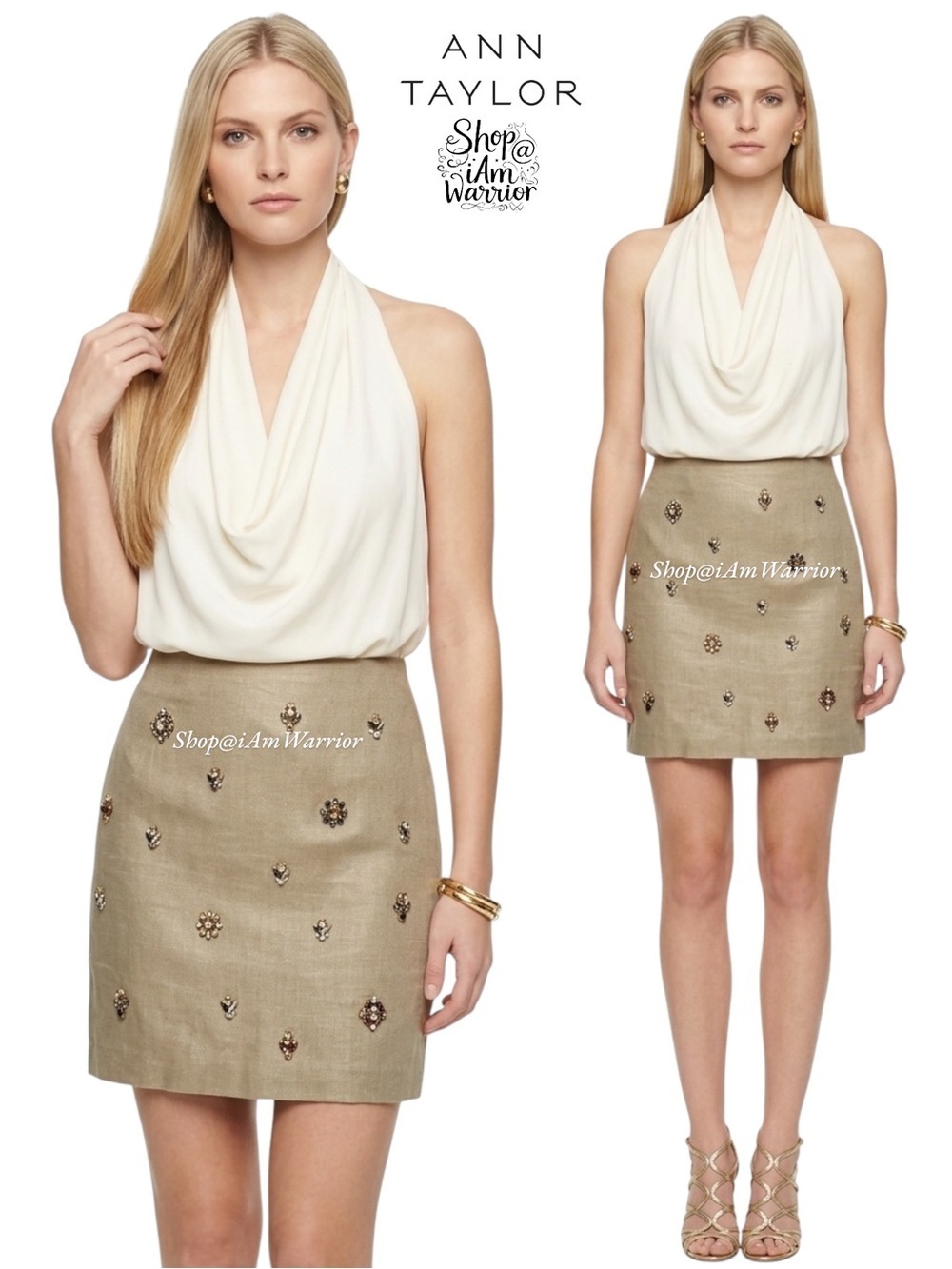 Ann Taylor flax linen jeweled cluster embellished mini skirt *shop@iamwarrior